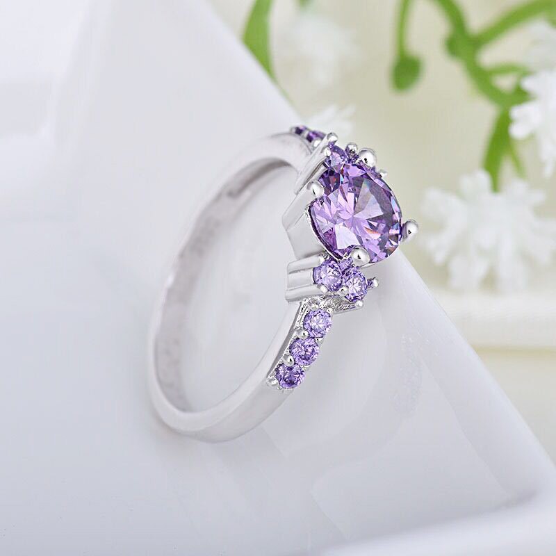YANHUI Trendy 925 Sterling Silver Luxury Purple Amethyst Ring