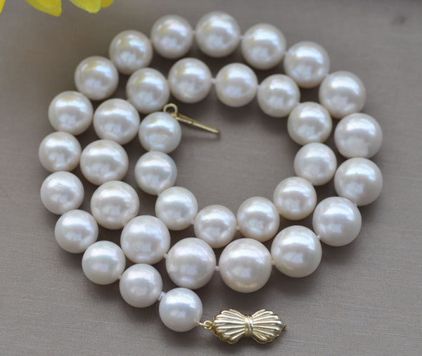 Z10915 17\~33\" 13mm White Round Edison Keshi Pearl Necklace 925silver"
