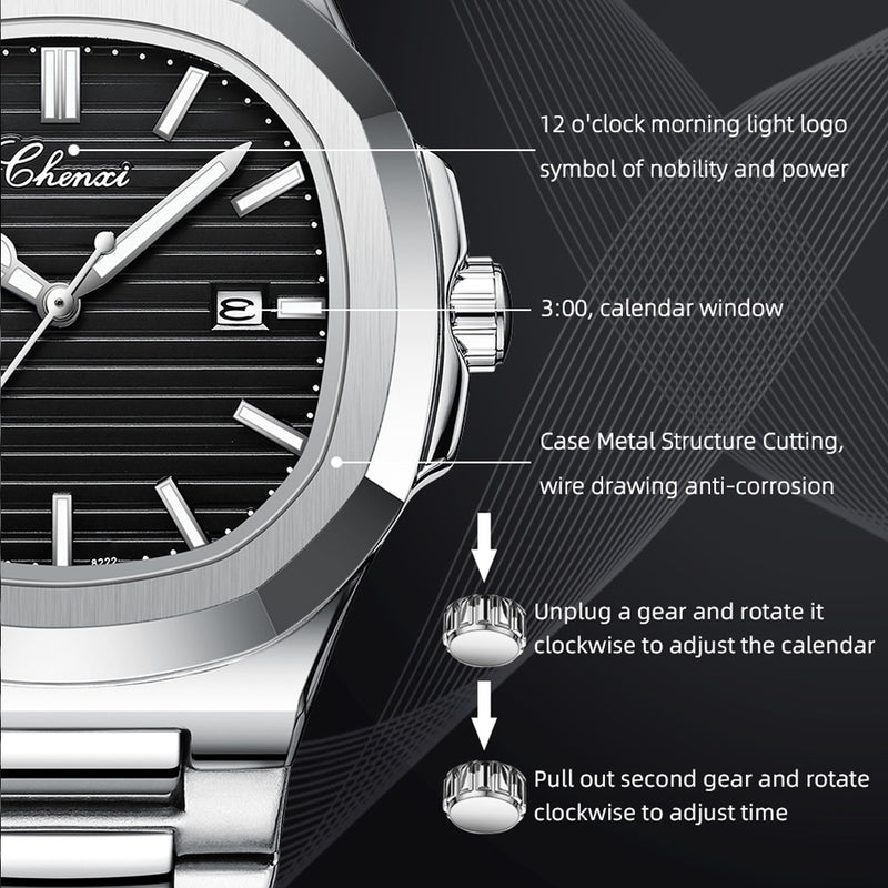 Stainless Steel Quartz Luminous Wristwatch for Men