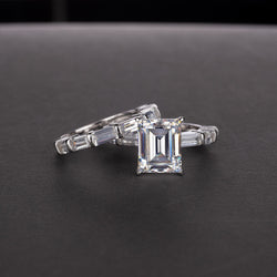 925 Sterling Silver 4ct Moissanite Emerald Cut Ring for Women