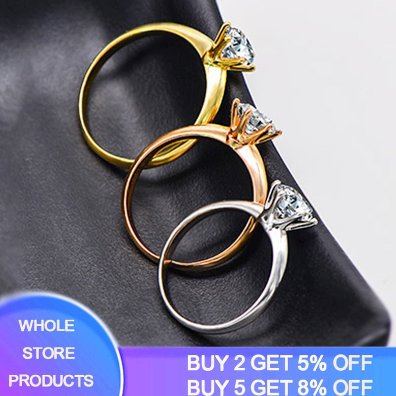 YANHUI 18K RGP Stamp Pure Solid White/Yellow/Rose Gold 2.0ct Lab Diamond Solitaire Ring