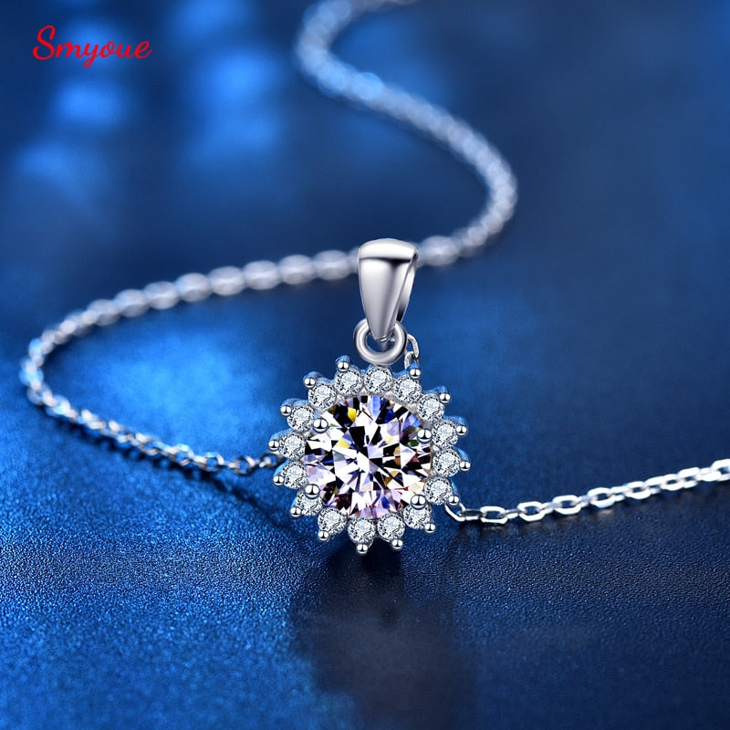 Smyoue 925 Silver chain for Women White-gold Sun Flower Necklace Fashion Mossan Flower Pendant  Necklace Women Jewelry