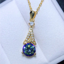 BLACK ANGEL New Iron Tower Shaped Created Tanzanite Blue Luxury Rainbow Gemstone Pendant Necklace For Women Wedding Jewelry Gift