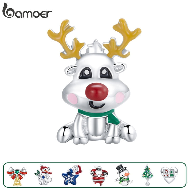 BAMOER Cute Christmas 925 Sterling Silver Charm Beads Fit Original Charms Bracelet
