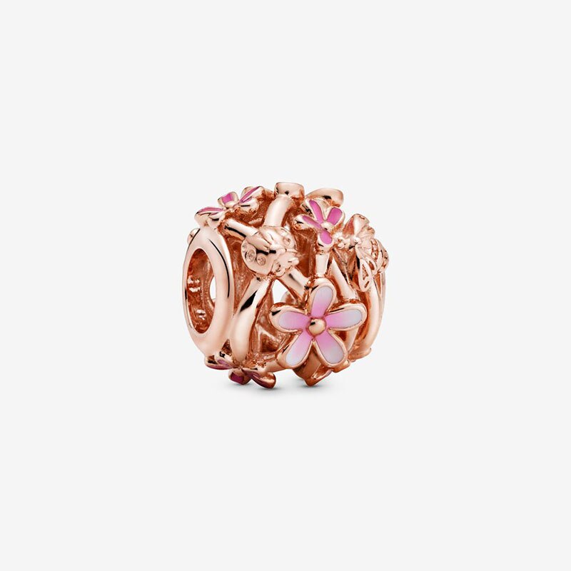 2020 Rose Gold 925 Sterling Silver charms Sparkling Leaf Flower Dangle Charms fit Original European Bracelets Women DIY Jewelry