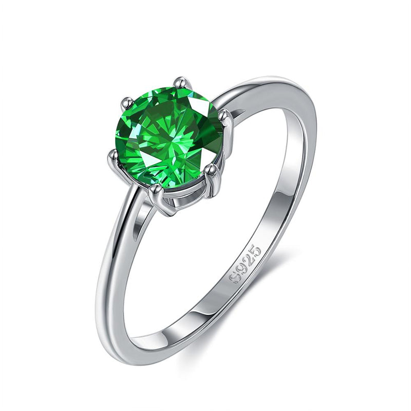 GOMAYA Natural Emerald Color CZ Finger Rings for Women 8MM Classic Sterling Silver 925 Wedding Engagement Ring Fine Jewelry Gift