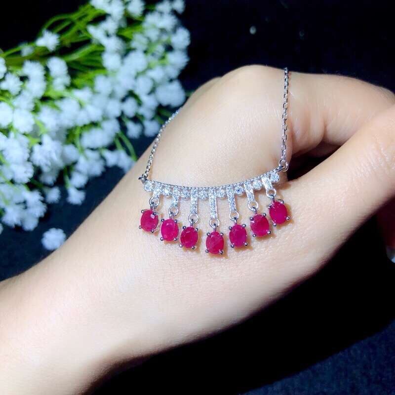 Sterling Silver Natural Ruby Necklace