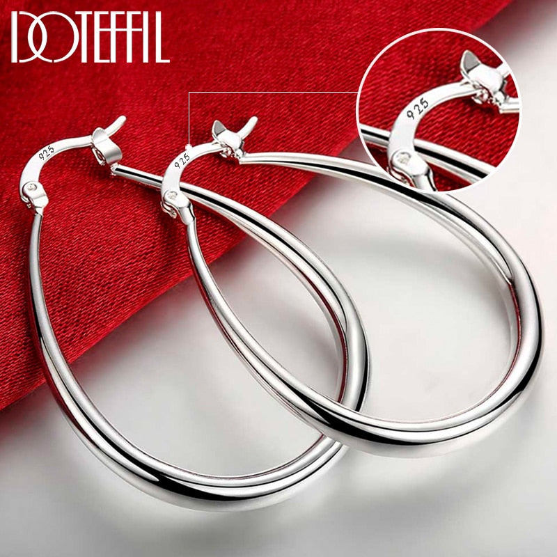 DOTEFFIL High Quality 925 Sterling Silver Smooth 41mm Hoop Earrings