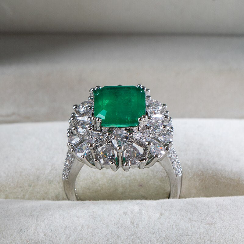 925 Sterling Silver Big Ring Square Emerald Tourmaline for Women