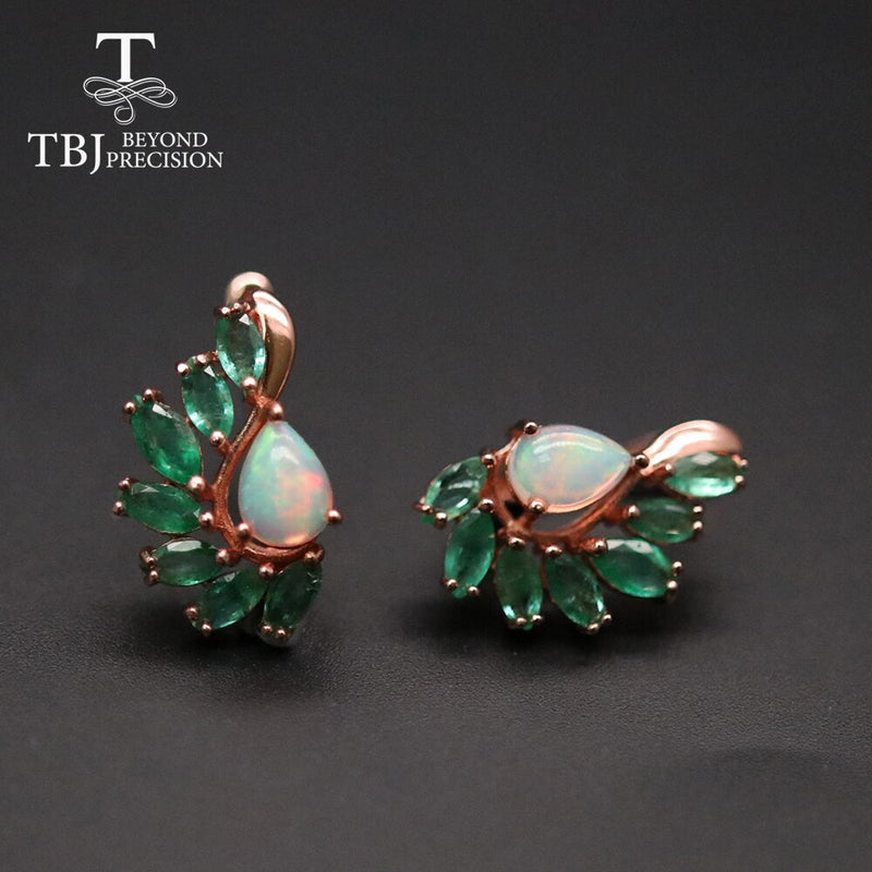 Eyes catching colorful Opal emerald clasp earring natural gemstones fine jewelry for women wife mom  925 sterling silver tbj\"\"