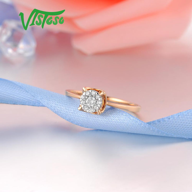 VISTOSO Pure 14K 585 Rose Gold Sparkling Diamond Delicate Round Cirle Ring