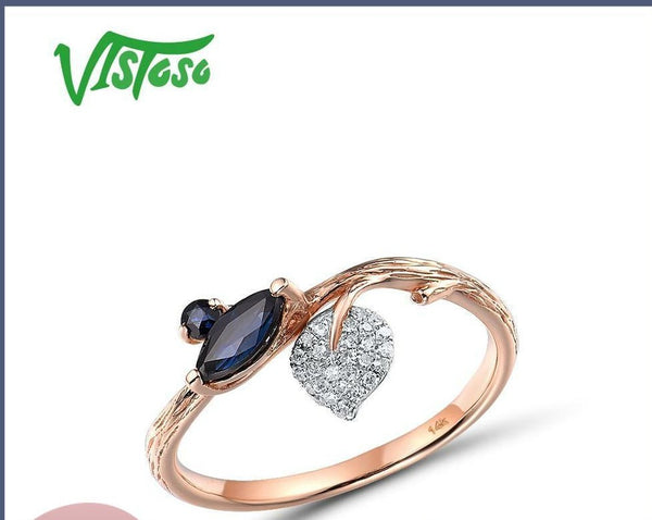 14K Rose Gold Blue Sapphire Diamond Ring for Women