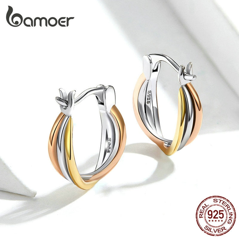 925 Sterling Silver Bicolor Earrings for Women