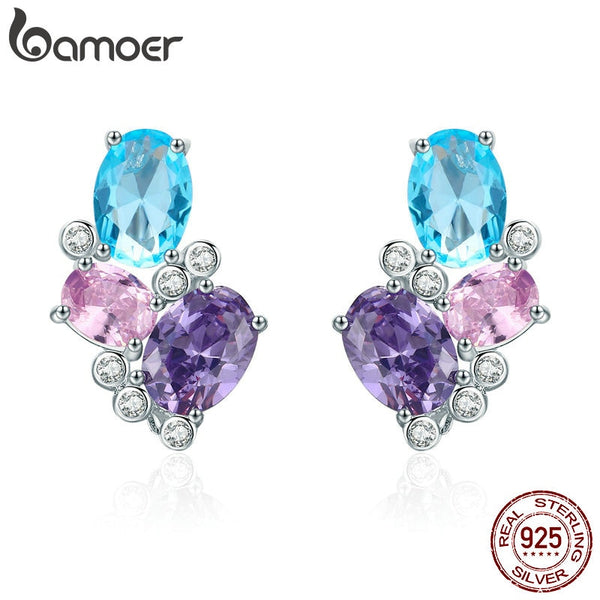 Sterling Silver Colorful Zircon Geometric Earrings for Women