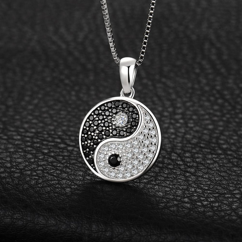 925 Sterling Silver Natural Black Spinel Yin Yang Pendant Necklace for Women