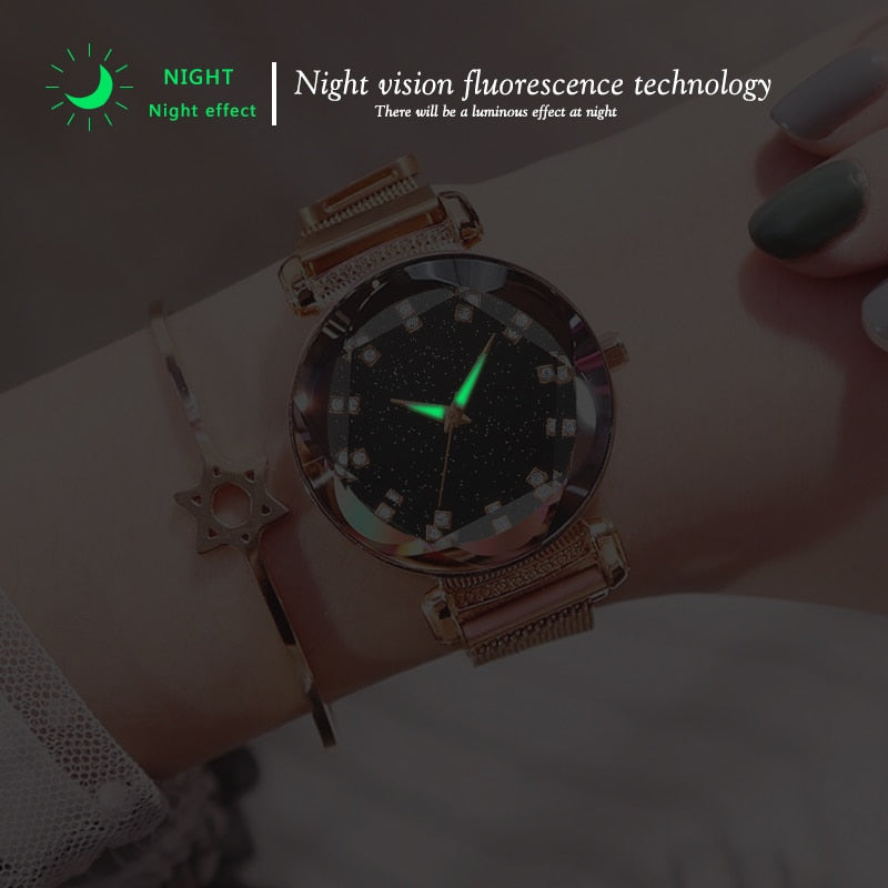 Luxury Starry Sky Quartz Elegant Magnet Buckle Women Wristwatch
