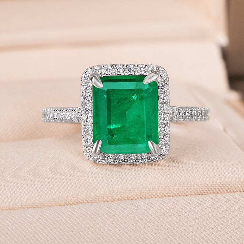 925 Sterling Silver Green Emerald Gemstone Ring for Women