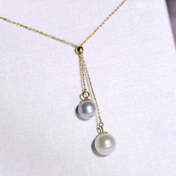 18K Gold AKOYA Seawater Pearl Pendant, Adjustable Chain For Women