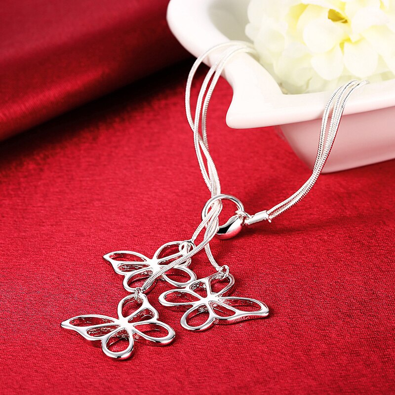 925 Sterling Silver Butterfly Link Chain Bracelet&Bangle For Women Silver Jewelry