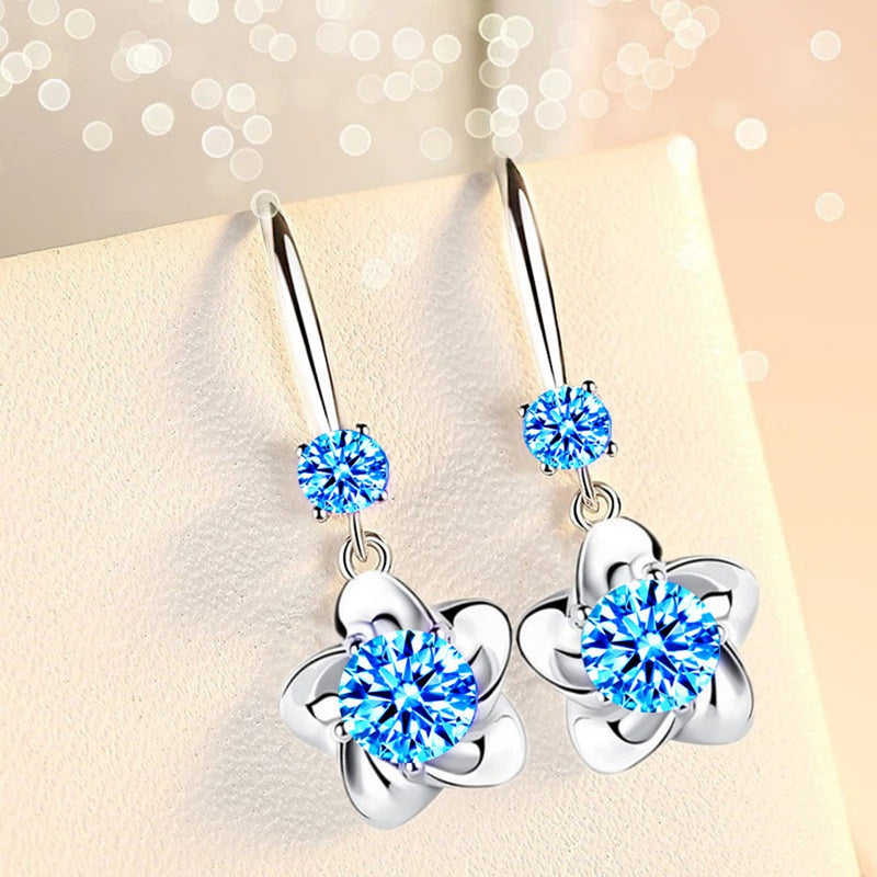 NEHZY 925 sterling silver new womens fashion jewelry pink blue white crystal zircon long tassel flower hook type earrings