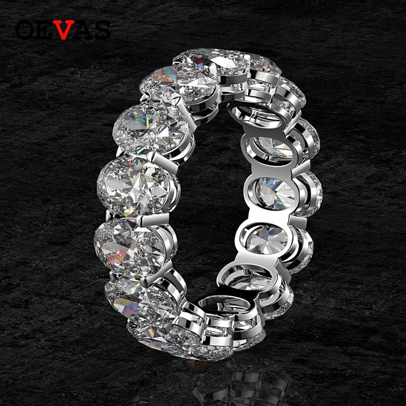 Sterling Silver Oval Cut Eternity Ring with 0.50 Carat Total Weight Diamonds for Women