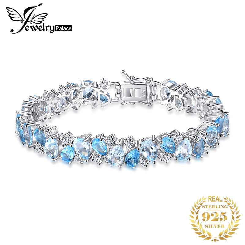 JewelryPalace LUXURY 23ct Natural Sky Swiss Blue Topaz 925 Sterling Silver Tennis Bracelets for Women Unique Gemstone Jewelry