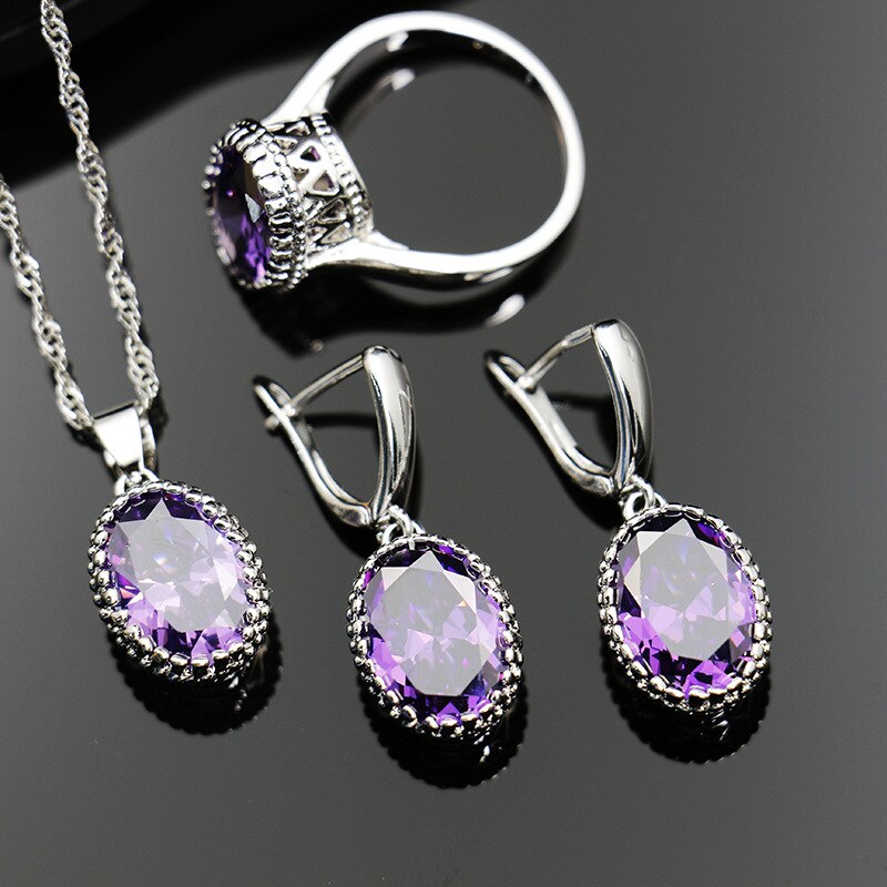 Silver 925 Oval Gemstone 11 Colors Jewelry Sets for Women