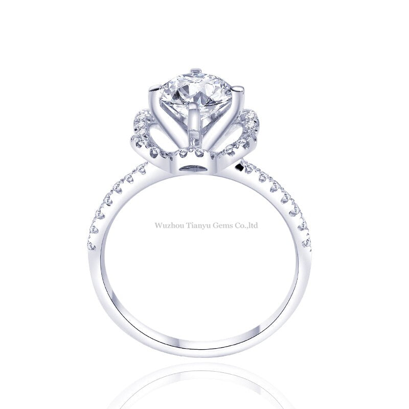 Tianyu Gems 10k White Gold Flower Rings Wedding Diamonds 1.21ct Moissanite Round 6.5mm DEF Gemstones Fine Jewelry Ring for Women