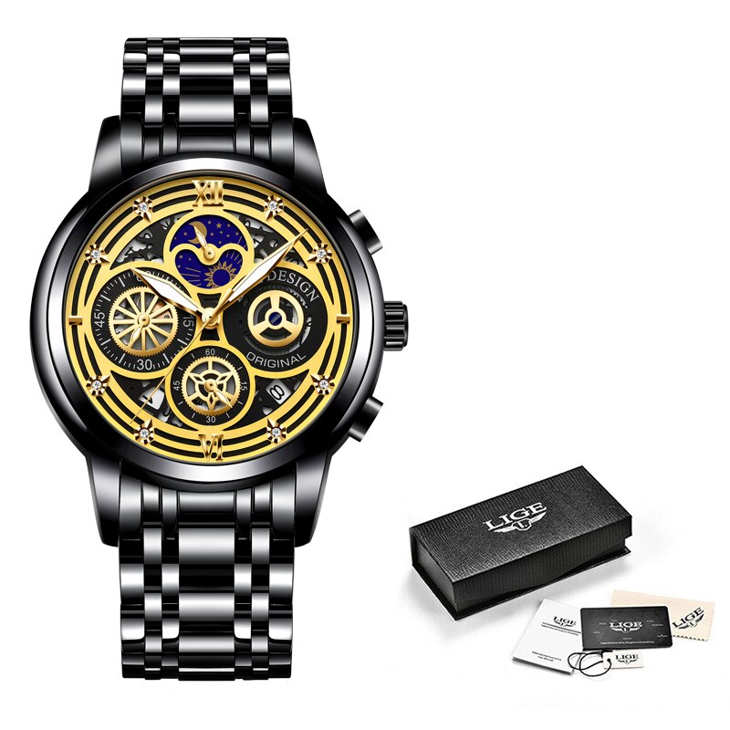 Stainless Steel WaterproofSports Chronograph Quartz Watch for Men