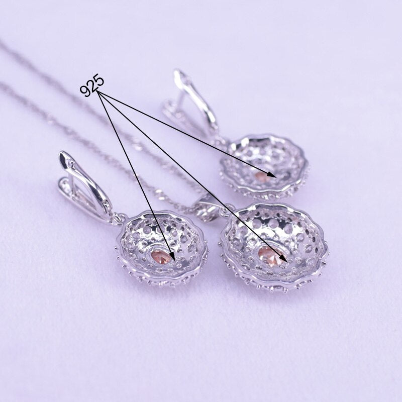 Sterling Silver Champagne Zircon & Crystal Bridal Jewelry Set For Women