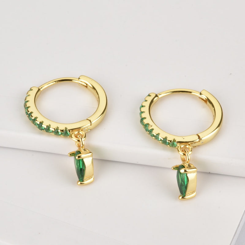 Sterling Silver Green Zircon Water Drop Earrings for Women