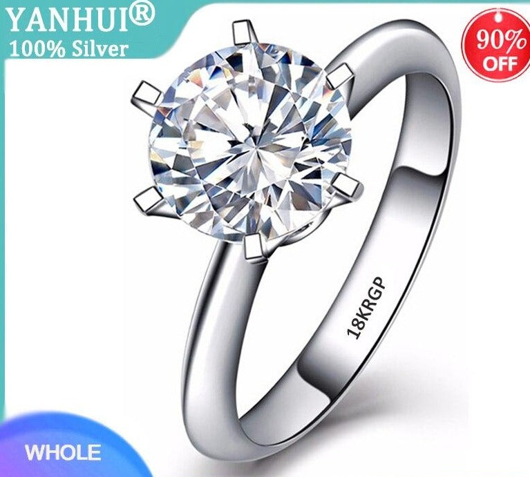 18K RGP Stamp Pure Solid White Gold 2.0ct Lab Diamond Solitaire Ring with Certificate