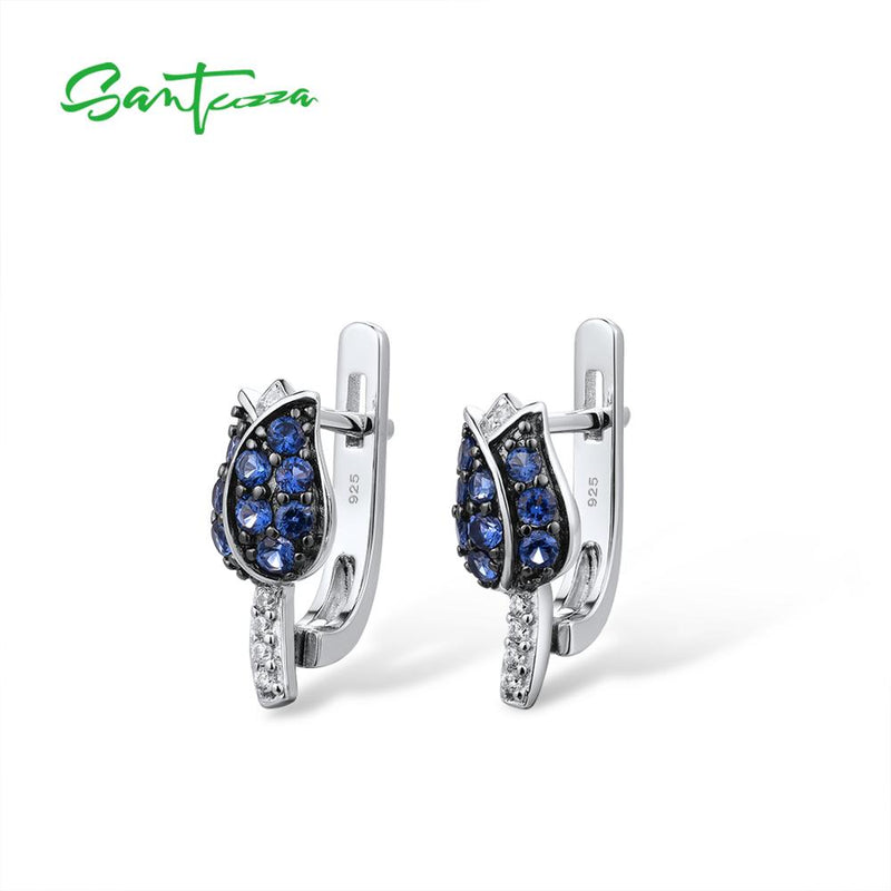 Sterling Silver Blue Tulip Cubic Zirconia Stud Earrings for Women