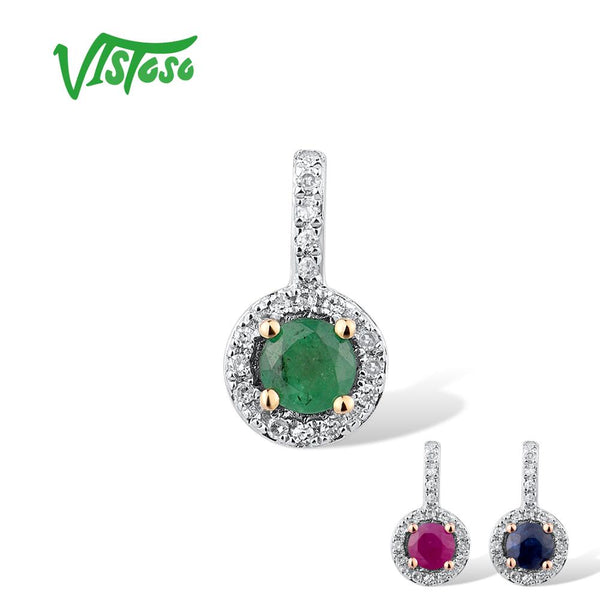 14K Yellow/Rose Gold Emerald/Ruby/Sapphire Pendant with Diamond Accent for Women