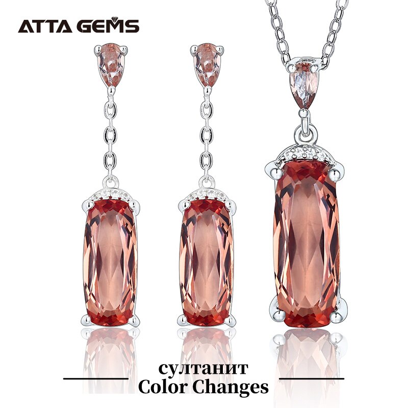 Top Quality 10 Carats Created Zultanite Color Change Necklace & Earrings Jewelry Set Solid 925 Sterling Silver
