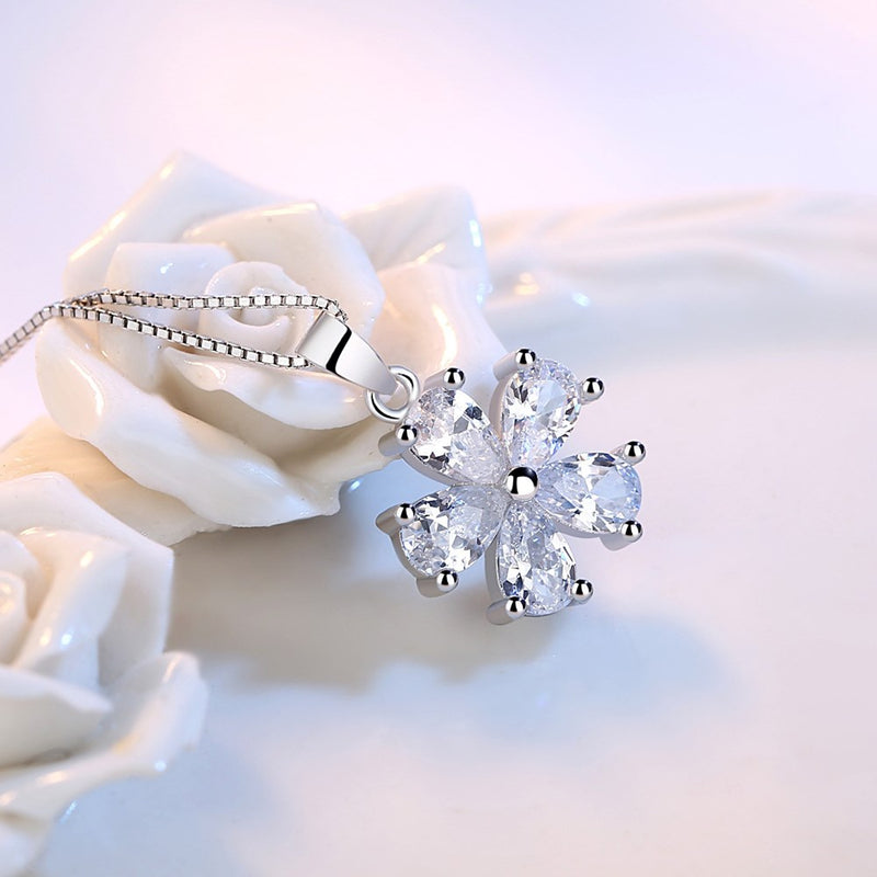 NEHZY 925 Sterling Silver New Woman Fashion Jewelry High Quality Simple Crystal Zircon Flower Pendant Necklace Length 45CM