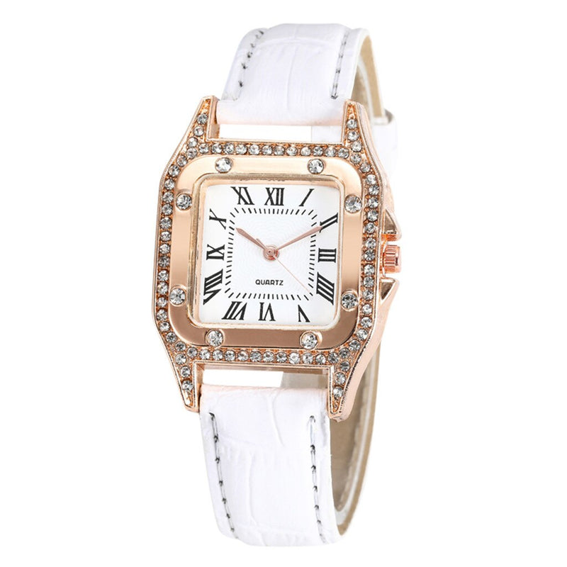 Luxury Women Metal Steel Strip Square Quartz Wristwatch