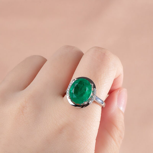 925 Sterling Silver Paraiba Emerald Ring women's