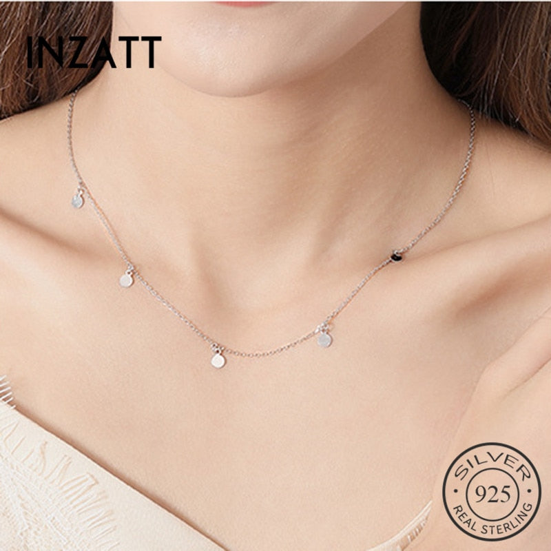 INZATT Real 925 Sterling Silver Geometric Round Choker Necklace