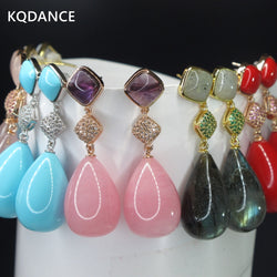 925 Silver Natural Gemstone Tear Drop Earrings for Women with Pink Quartz, Pearl, Blue Turquoise, Aquamarine, Red Black Agate