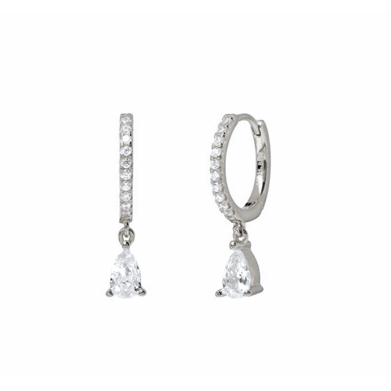 Trendy 925 Sterling Silver Water Drop Rainbow Crystal Hoop Earrings