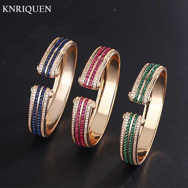 Gold Color Sapphire Emerald Ruby Cuff Bracelets for Women