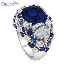 925 Sterling Silver Oval Blue Sapphire Ring for Women