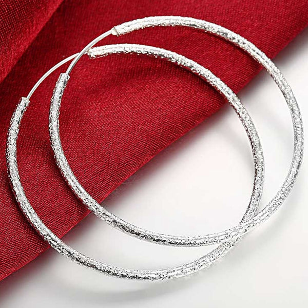 925 Sterling Silver Simple Scrub 3.5cm/5.0cm Hoop Earrings