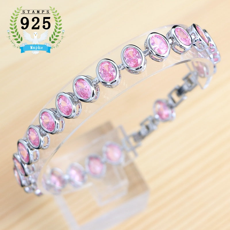 925 Sterling Silver Sapphire Bracelet, Adjustable 19cm+2cm, for Woman