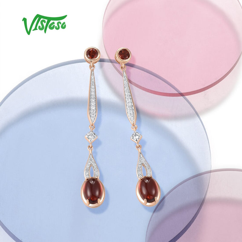 14K Rose Gold Garnet Diamond Topaz Drop Earrings for Women