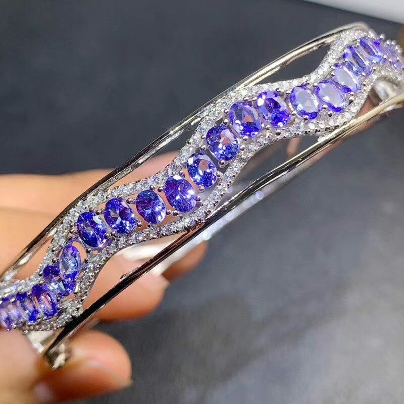 925 Sterling Silver Oval Tanzanite Bracelet for Women