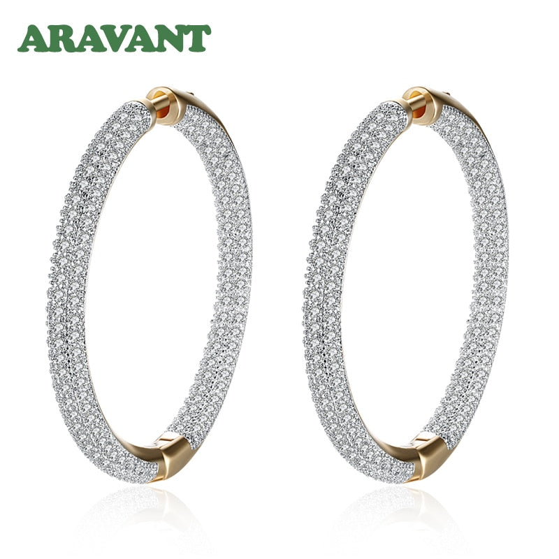 925 Silver 34mm Circle Hoop Earrings For Women Fashion Wedding Jewelry