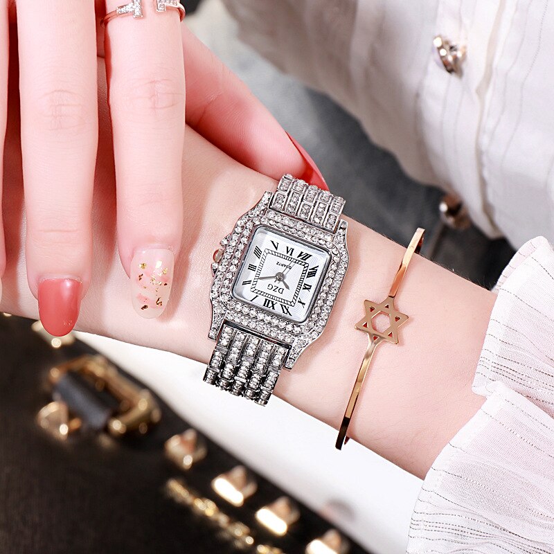 Sterling Silver 0.50ctw Diamond Square Dial Quartz Watch for Women