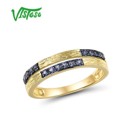 VISTOSO Genuine 9K 375 Yellow Gold Ring with Created Sapphire